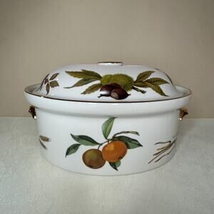 Royal Worcester Evesham Gold Oval Covered Casserole Dish Vintage Fine Porcelain